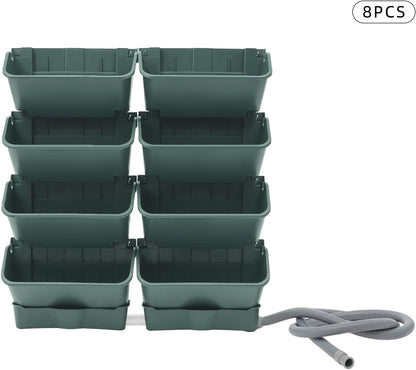 Vertical Wall Planter for Indoor Plant-Walls Mounted Pot with 4 Drainage Tray 16 Pack, 13 inch Dark Green for Decor, Plastic Pots Balcony Planters, Plants Hanging (16, Army Green)