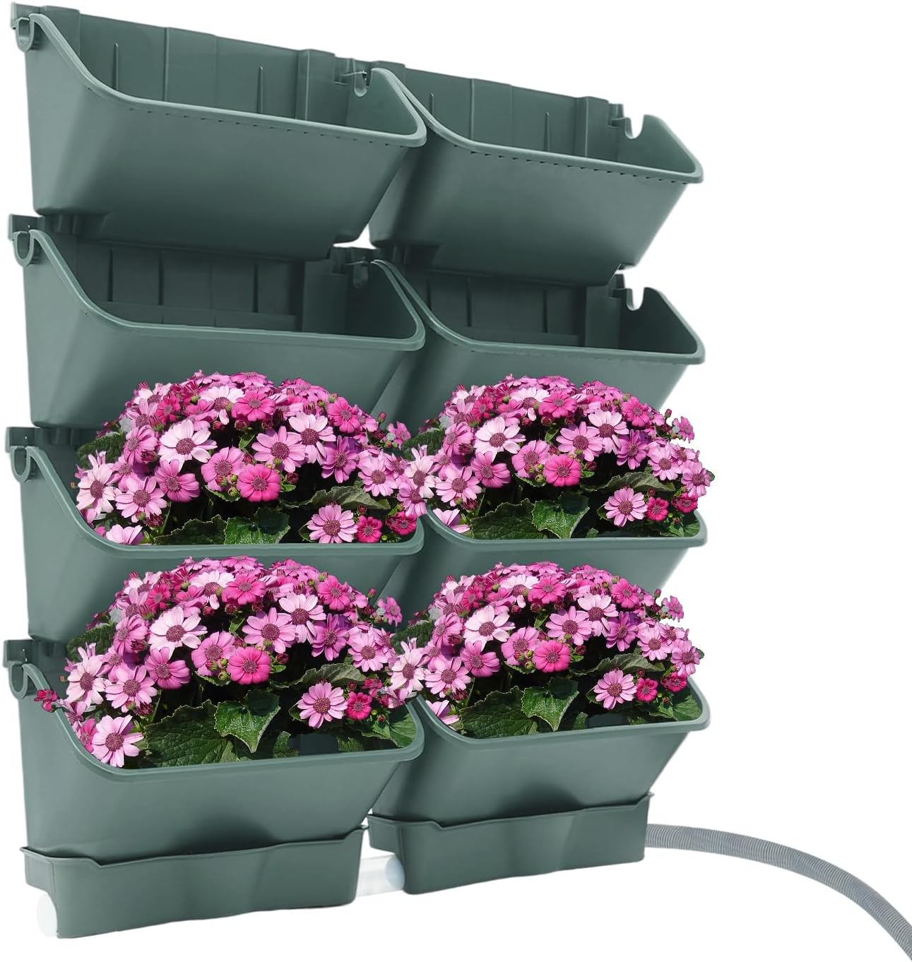 Vertical Wall Planter for Indoor Plant-Walls Mounted Pot with 4 Drainage Tray 16 Pack, 13 inch Dark Green for Decor, Plastic Pots Balcony Planters, Plants Hanging (16, Army Green)