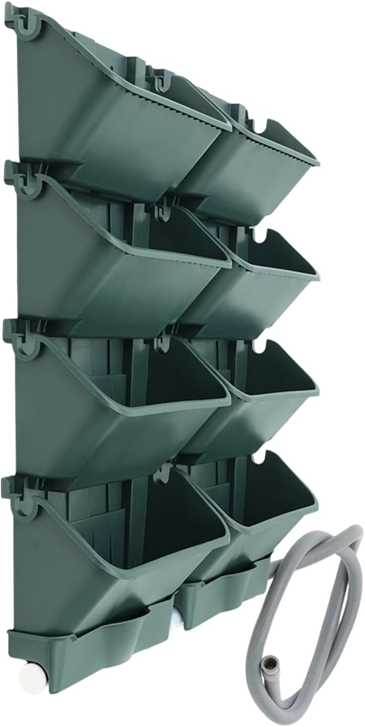 Vertical Wall Planter for Indoor Plant-Walls Mounted Pot with 4 Drainage Tray 16 Pack, 13 inch Dark Green for Decor, Plastic Pots Balcony Planters, Plants Hanging (16, Army Green)