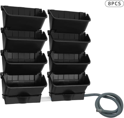 Vertical Wall Planter for Indoor Plant-Walls Mounted Pot with 4 Drainage Tray 16 Pack, 13 inch Dark Green for Decor, Plastic Pots Balcony Planters, Plants Hanging (16, Army Green)