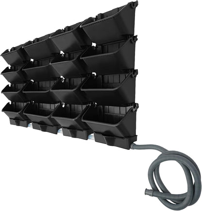 Vertical Wall Planter for Indoor Plant-Walls Mounted Pot with 4 Drainage Tray 16 Pack, 13 inch Dark Green for Decor, Plastic Pots Balcony Planters, Plants Hanging (16, Army Green)