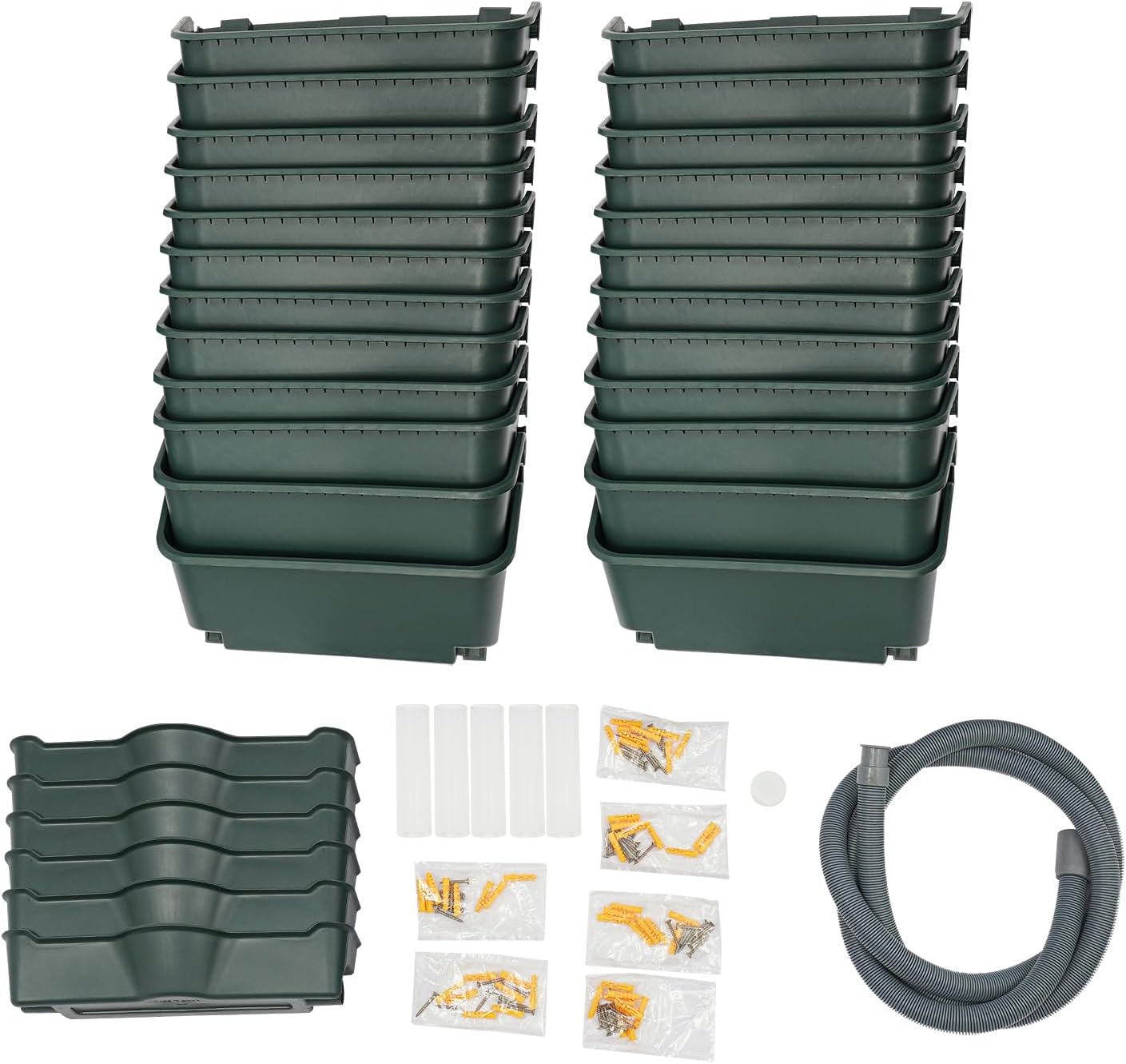 Vertical Wall Planter for Indoor Plant-Walls Mounted Pot with 4 Drainage Tray 16 Pack, 13 inch Dark Green for Decor, Plastic Pots Balcony Planters, Plants Hanging (16, Army Green)