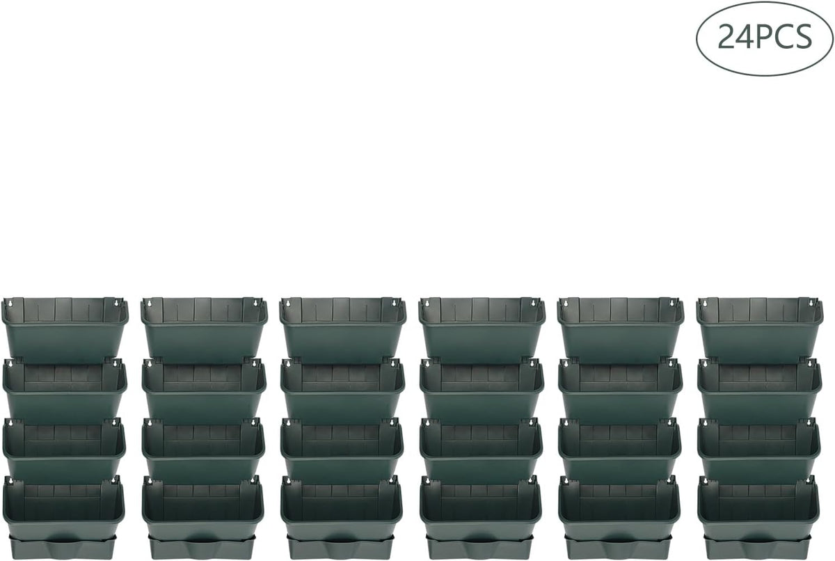 Vertical Wall Planter for Indoor Plant-Walls Mounted Pot with 4 Drainage Tray 16 Pack, 13 inch Dark Green for Decor, Plastic Pots Balcony Planters, Plants Hanging (16, Army Green)