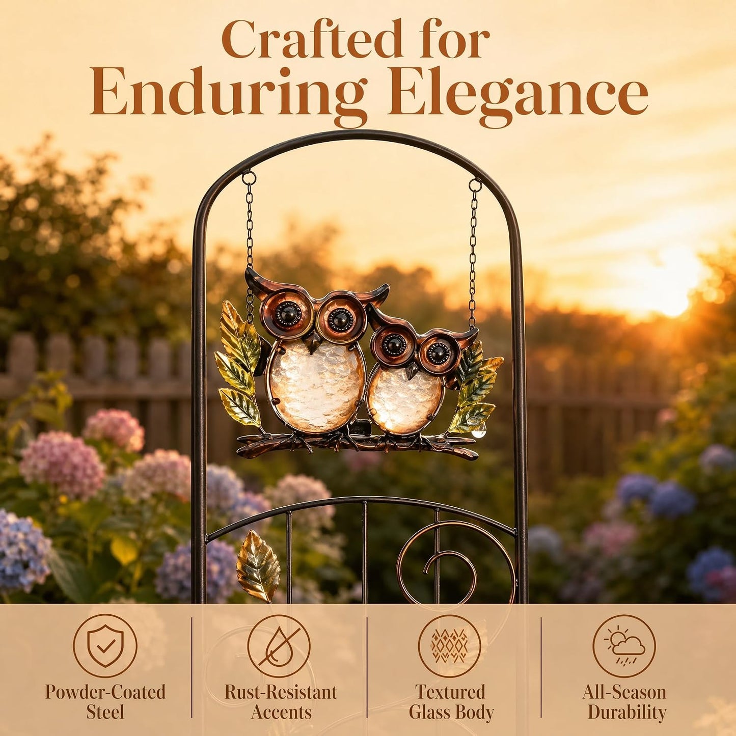 Solar Owl Garden Trellis Metal Climbing Plant Stake