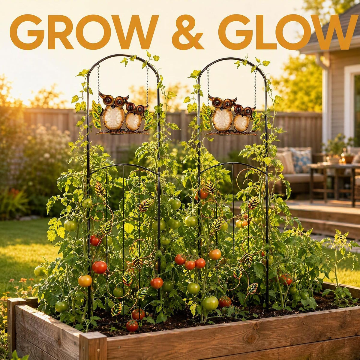 Solar Owl Garden Trellis Metal Climbing Plant Stake