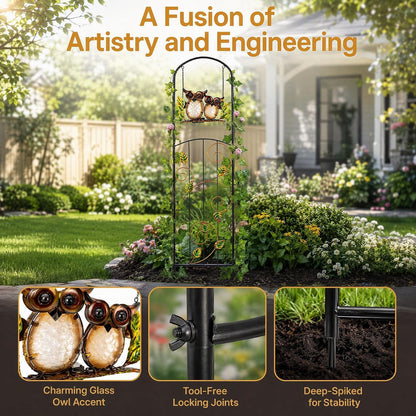 Solar Owl Garden Trellis Metal Climbing Plant Stake