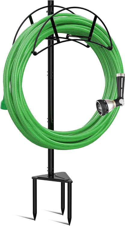 Garden Hose Stand/Hanger Freestanding, Heavy Duty In-Ground Hose Rack Organizer for Outside Yard, Sturdy to Hold 150ft (Metal, Black)
