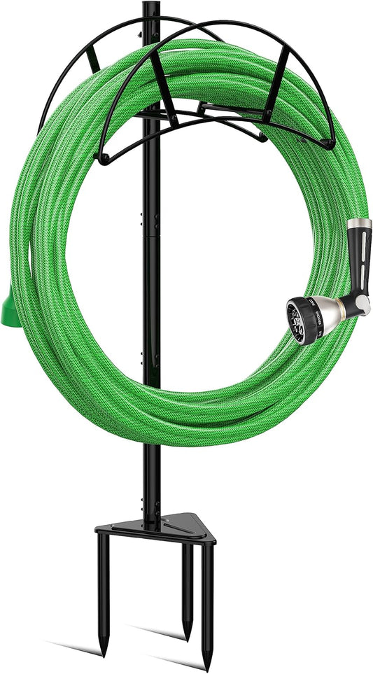 Garden Hose Stand/Hanger Freestanding, Heavy Duty In-Ground Hose Rack Organizer for Outside Yard, Sturdy to Hold 150ft (Metal, Black)