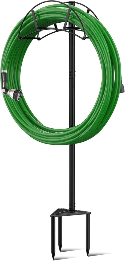 Garden Hose Stand/Hanger Freestanding, Heavy Duty In-Ground Hose Rack Organizer for Outside Yard, Sturdy to Hold 150ft (Metal, Black)
