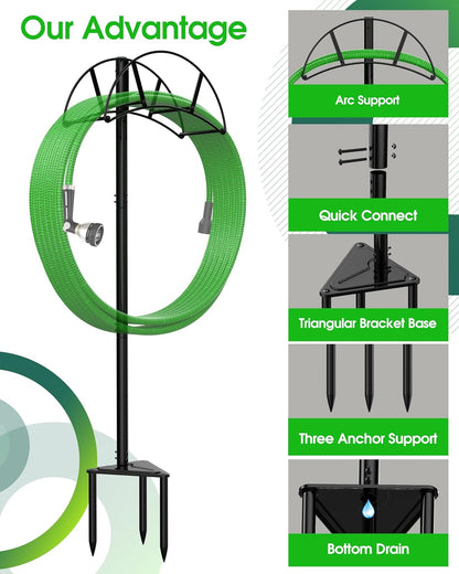 Garden Hose Stand/Hanger Freestanding, Heavy Duty In-Ground Hose Rack Organizer for Outside Yard, Sturdy to Hold 150ft (Metal, Black)