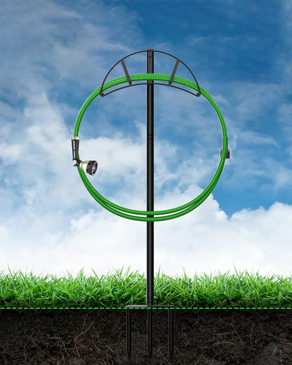 Garden Hose Stand/Hanger Freestanding, Heavy Duty In-Ground Hose Rack Organizer for Outside Yard, Sturdy to Hold 150ft (Metal, Black)