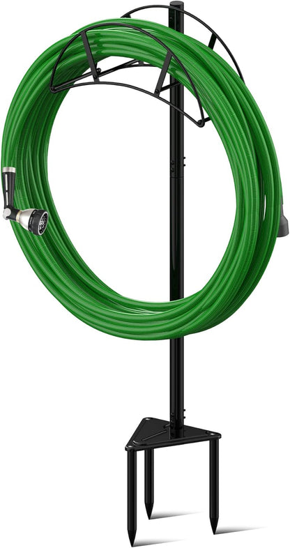 Garden Hose Stand/Hanger Freestanding, Heavy Duty In-Ground Hose Rack Organizer for Outside Yard, Sturdy to Hold 150ft (Metal, Black)