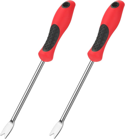2 Pack Dandelion Weeder Tool with Handle, Polished Aluminum Alloy Weed Puller, Two-Pronged Fork Weeder Tool for Lawn Yard Farmland Gardening Transplant Plant