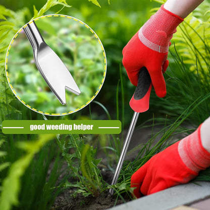 2 Pack Dandelion Weeder Tool with Handle, Polished Aluminum Alloy Weed Puller, Two-Pronged Fork Weeder Tool for Lawn Yard Farmland Gardening Transplant Plant
