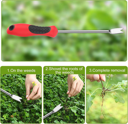 2 Pack Dandelion Weeder Tool with Handle, Polished Aluminum Alloy Weed Puller, Two-Pronged Fork Weeder Tool for Lawn Yard Farmland Gardening Transplant Plant