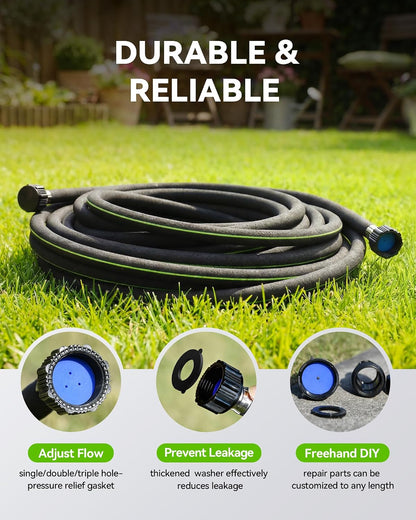 1/2'' Soaker Hose 25ft for Garden, Drip Irrigation Hose, Water Seeper Soaker Hoses for Foundation Watering, Save 80% Water for Vegetable Gardens, Flower Beds, Lawns, Orchards, Black