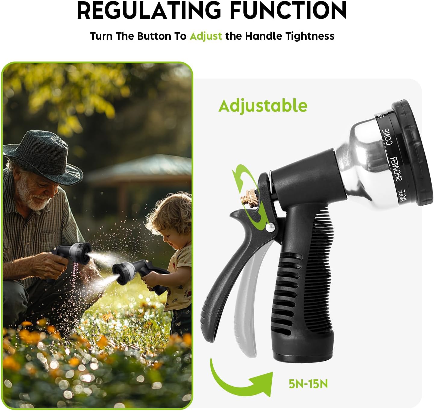 Metal Heavy Duty Water Spray Nozzle with 9 Adjustable Watering Patterns, Garden Hose Nozzle Sprayer for Watering Lawn and Garden,car Washing, Pets.