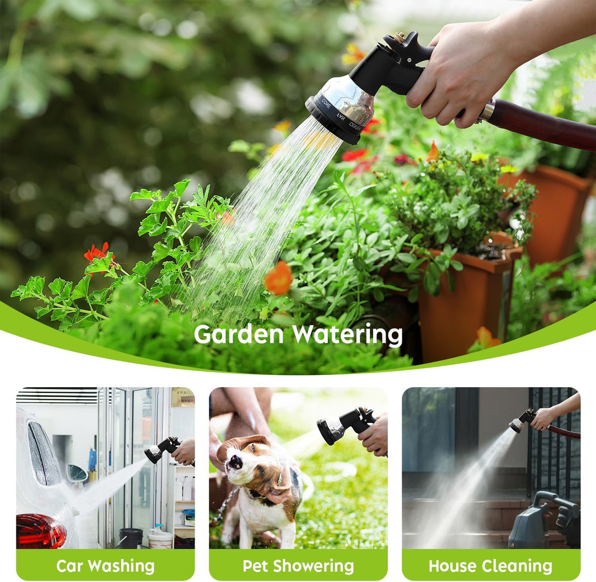 Metal Heavy Duty Water Spray Nozzle with 9 Adjustable Watering Patterns, Garden Hose Nozzle Sprayer for Watering Lawn and Garden,car Washing, Pets.