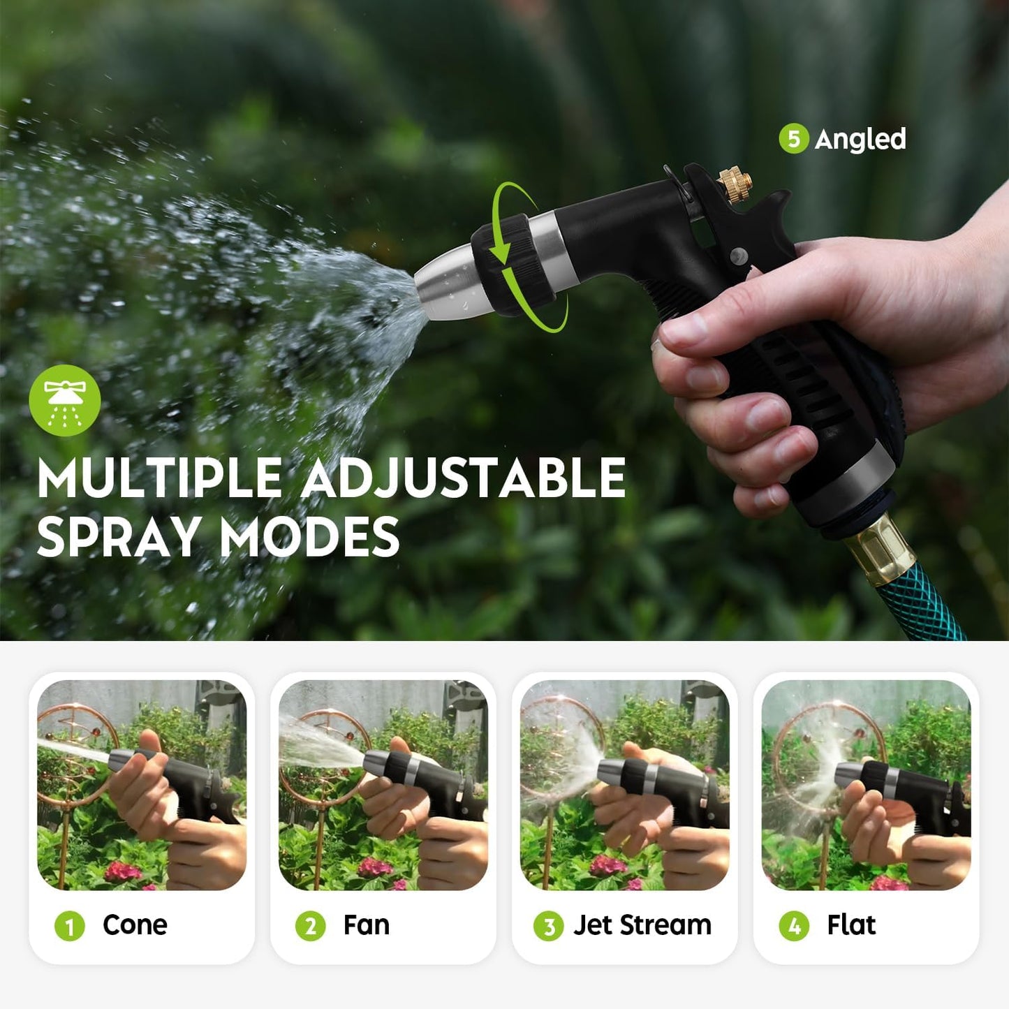 Metal Heavy Duty Water Spray Nozzle with 9 Adjustable Watering Patterns, Garden Hose Nozzle Sprayer for Watering Lawn and Garden,car Washing, Pets.