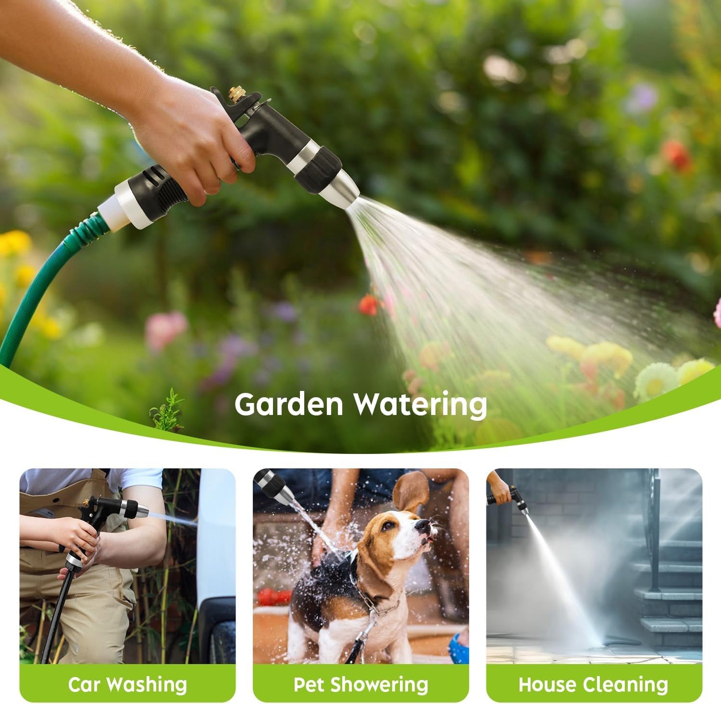 Metal Heavy Duty Water Spray Nozzle with 9 Adjustable Watering Patterns, Garden Hose Nozzle Sprayer for Watering Lawn and Garden,car Washing, Pets.