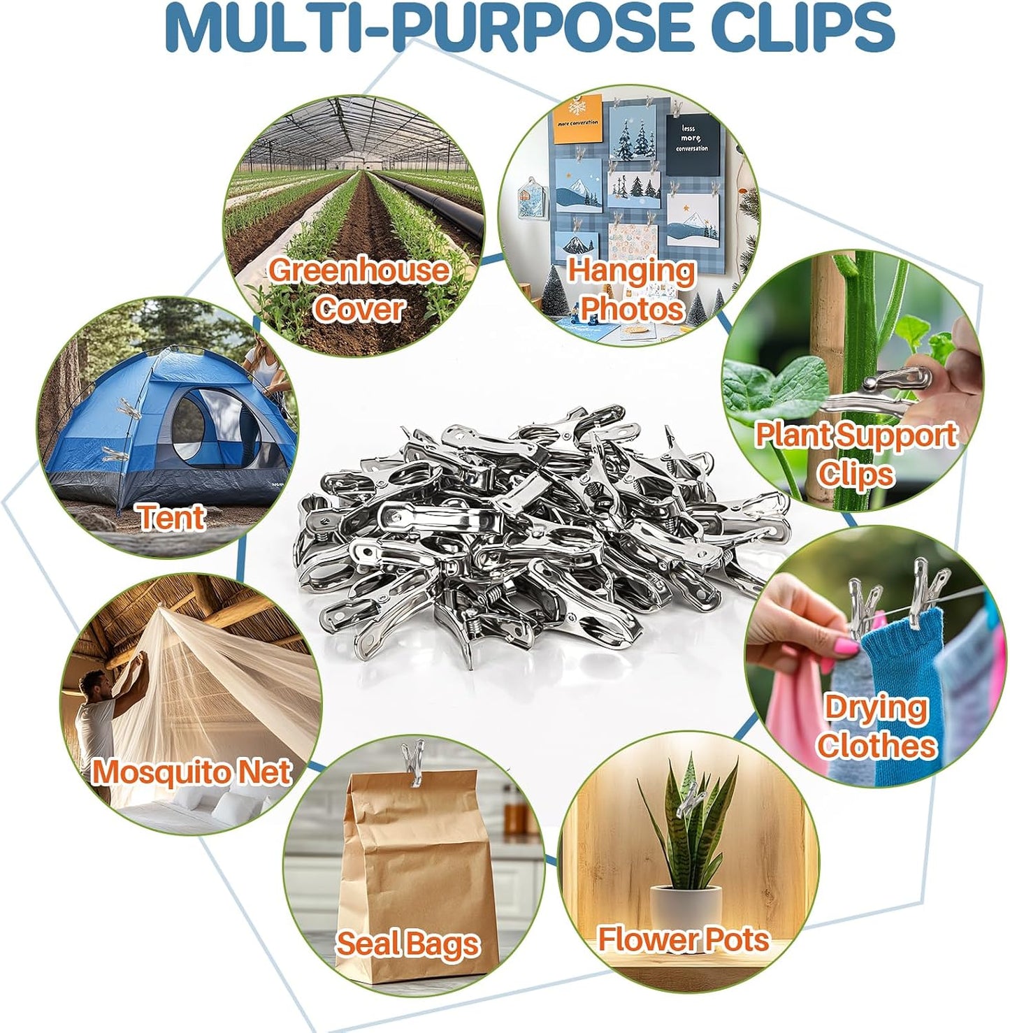 50 PCS Garden Clips for Netting - Stainless Steel Greenhouse Clamps