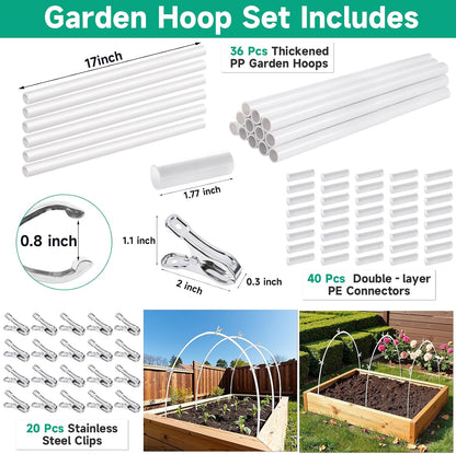 Greenhouse Garden Hoops for Raised Beds Plant Cover Netting, 36pcs PVC Adjustable Garden Hoop with 20 Clips for Shade Cloth Net, Rust-Free Green House Hoops Grow Tunnel Plant Hoop Support DIY Frame
