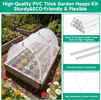 Greenhouse Garden Hoops for Raised Beds Plant Cover Netting, 36pcs PVC Adjustable Garden Hoop with 20 Clips for Shade Cloth Net, Rust-Free Green House Hoops Grow Tunnel Plant Hoop Support DIY Frame
