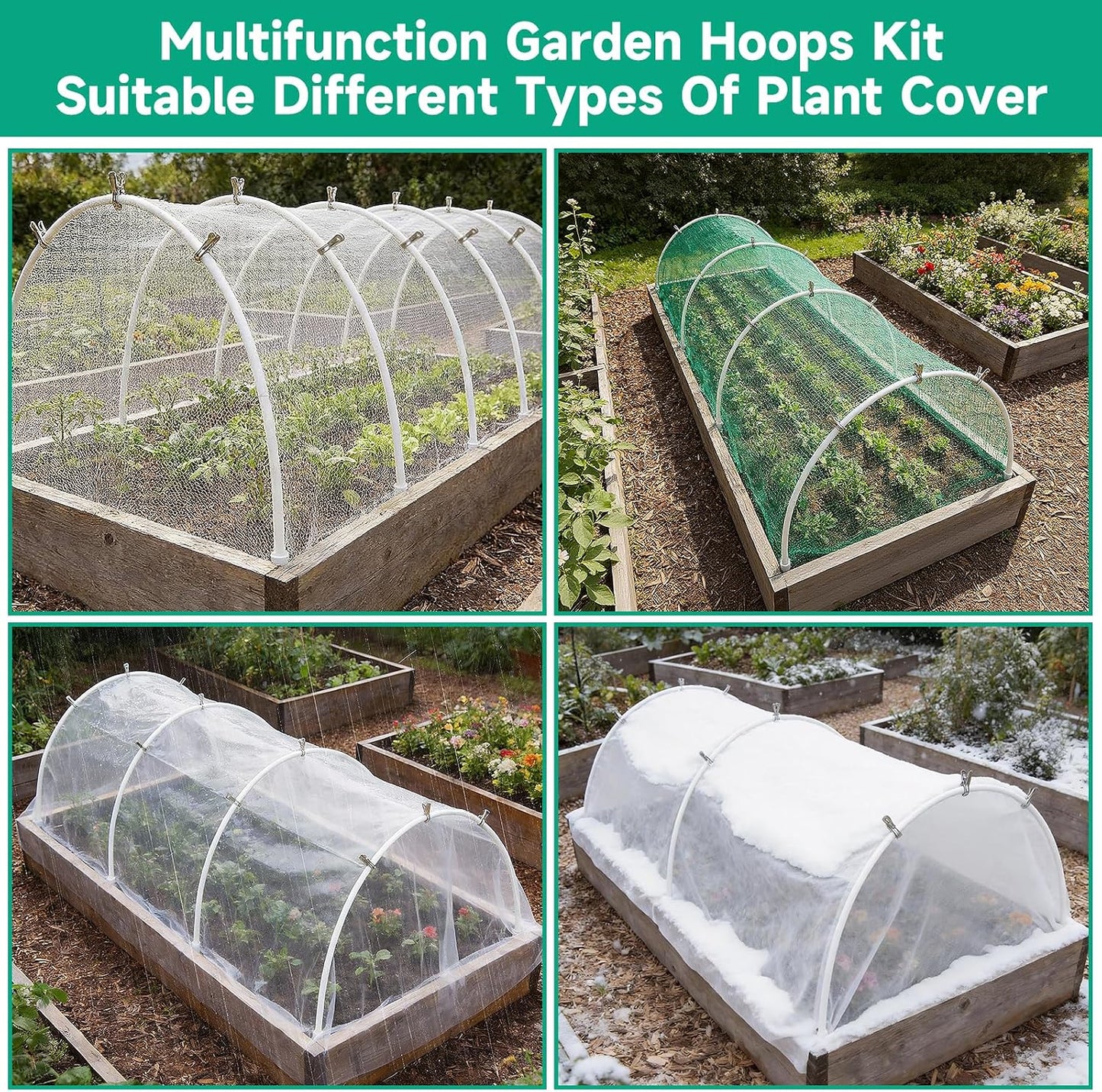Greenhouse Garden Hoops for Raised Beds Plant Cover Netting, 36pcs PVC Adjustable Garden Hoop with 20 Clips for Shade Cloth Net, Rust-Free Green House Hoops Grow Tunnel Plant Hoop Support DIY Frame