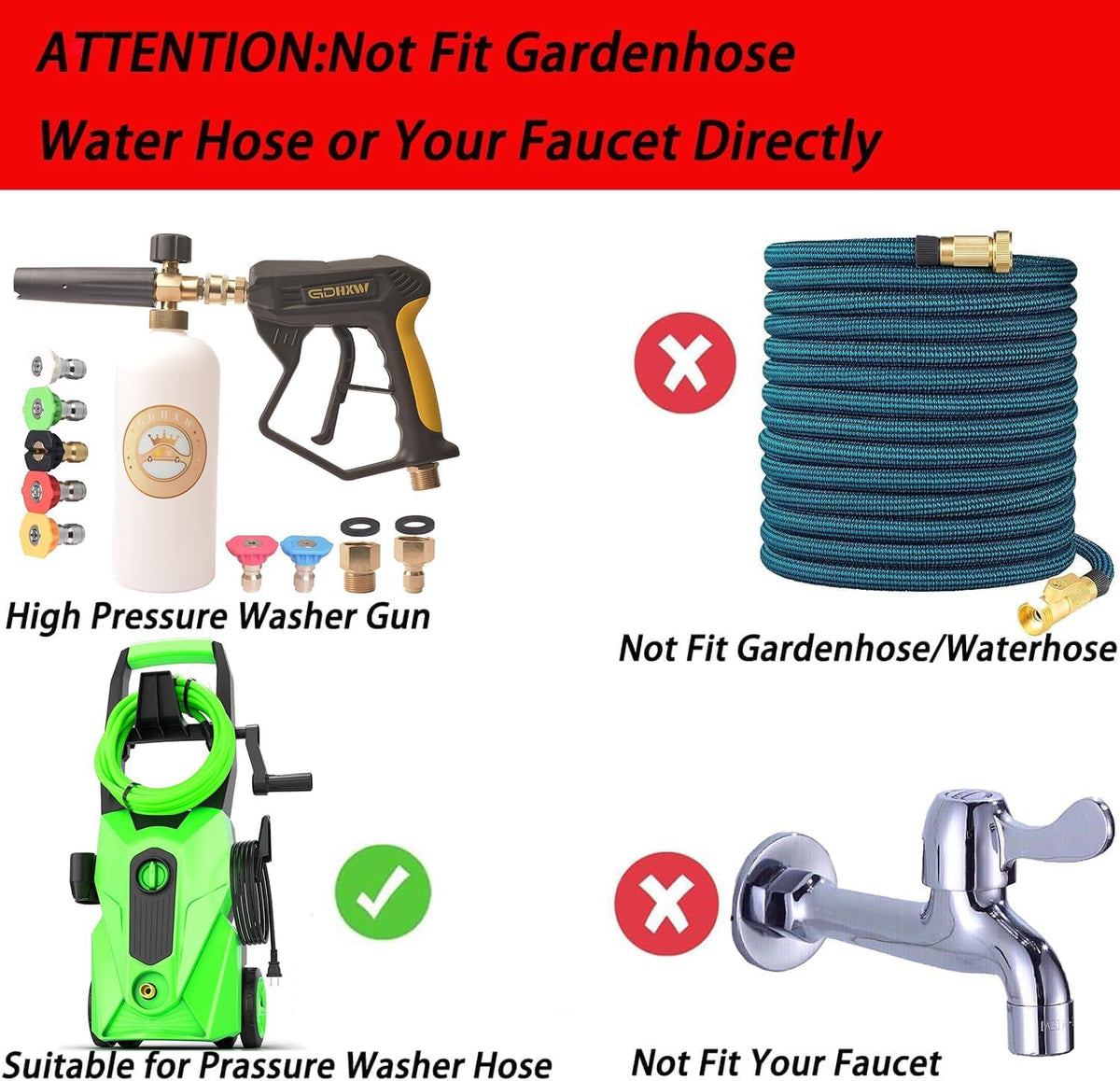 X-887 High Pressure Washer Gun with Foam Cannon 2 Adapter 7 Pressure Washer Nozzles,for Car Washing