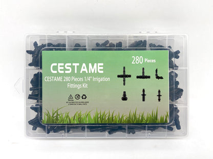 280 Pcs Barbed Connectors Irrigation Fittings Kit,Drip Irrigation Barbed Connectors 1/4''Tubing Fittings Kit for Flower Pot Garden Lawn(Straight Barbs,Single Barbs,Tees,Elbows,End Plug,4-Way Coupling)
