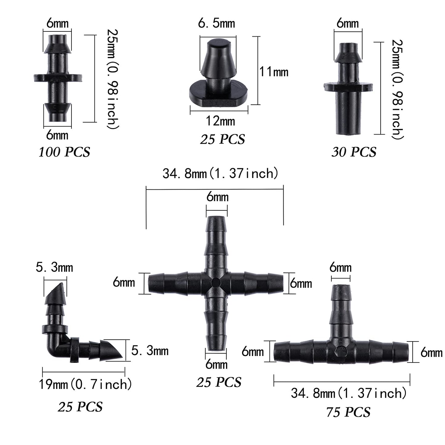 280 Pcs Barbed Connectors Irrigation Fittings Kit,Drip Irrigation Barbed Connectors 1/4''Tubing Fittings Kit for Flower Pot Garden Lawn(Straight Barbs,Single Barbs,Tees,Elbows,End Plug,4-Way Coupling)