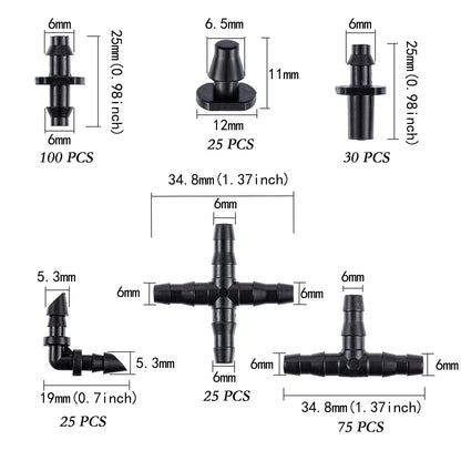 280 Pcs Barbed Connectors Irrigation Fittings Kit,Drip Irrigation Barbed Connectors 1/4''Tubing Fittings Kit for Flower Pot Garden Lawn(Straight Barbs,Single Barbs,Tees,Elbows,End Plug,4-Way Coupling)