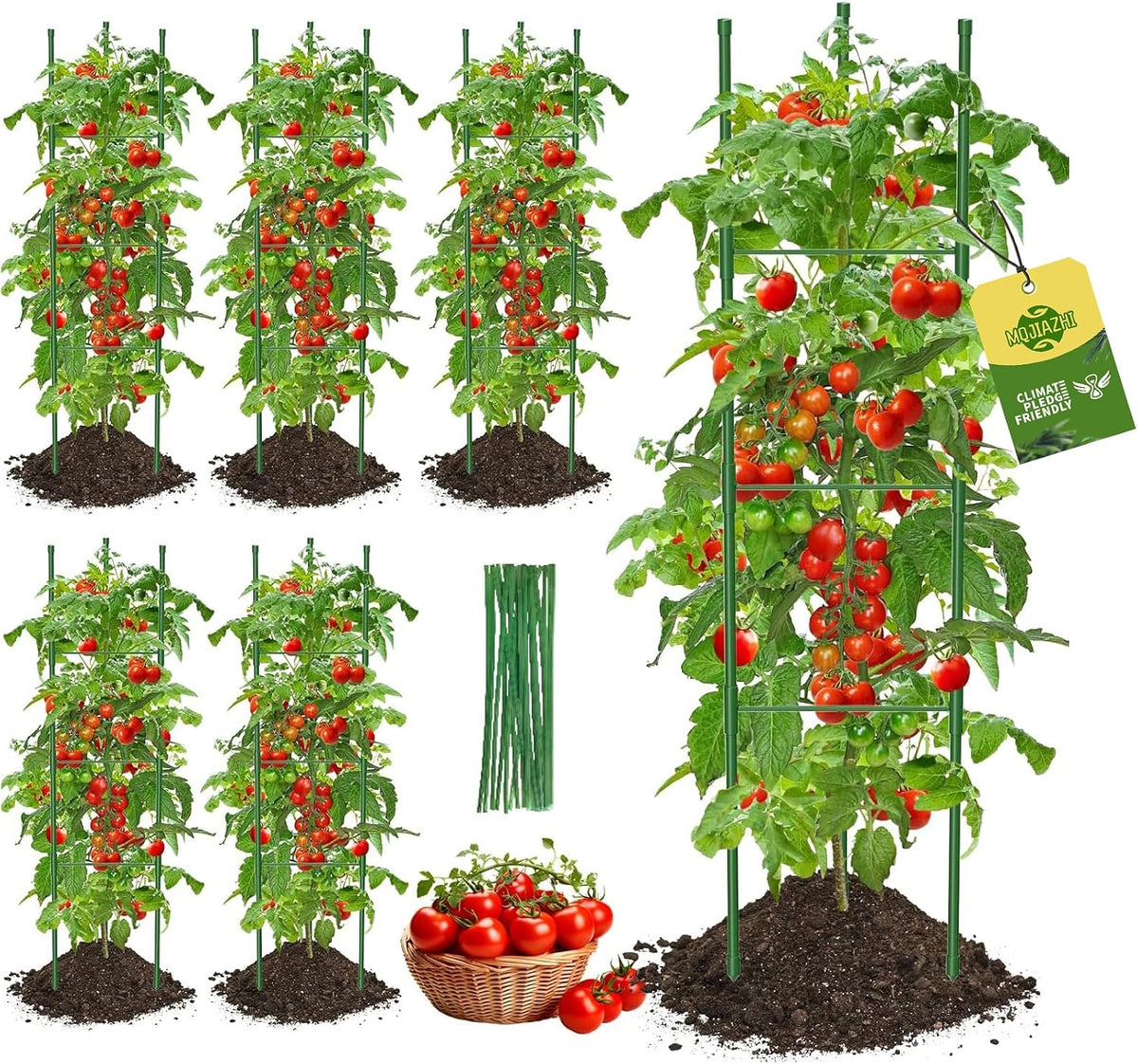 Tomato Cages,6 Pack MQJIAZHI 51.2inch Adjustable - Rust-Proof Tool-Free Trellis for Raised Garden Bed & Climbing Plants