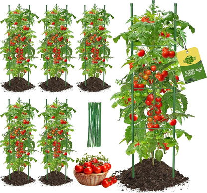 Tomato Cages,6 Pack MQJIAZHI 51.2inch Adjustable - Rust-Proof Tool-Free Trellis for Raised Garden Bed & Climbing Plants