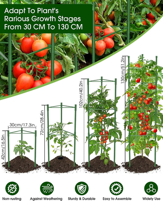 Tomato Cages,6 Pack MQJIAZHI 51.2inch Adjustable - Rust-Proof Tool-Free Trellis for Raised Garden Bed & Climbing Plants