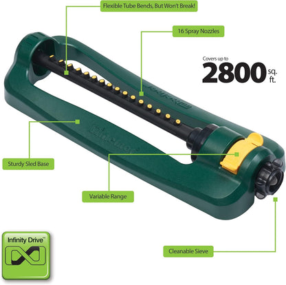 Turbo Oscillating Sprinkler, 2800 Sq Ft: Range Adjustable