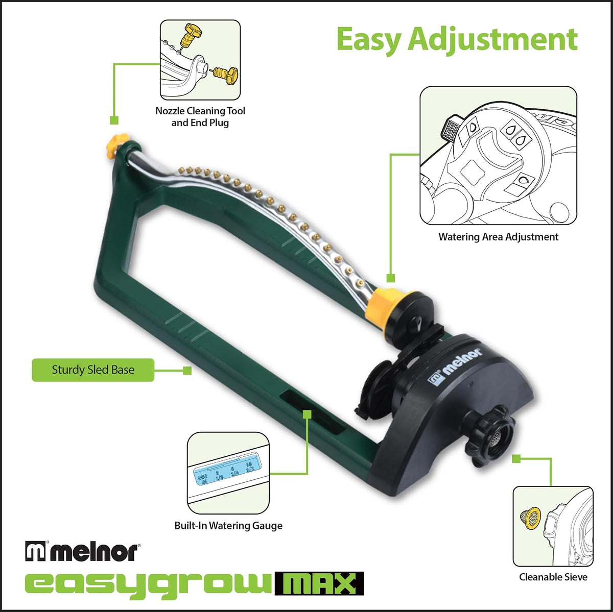Turbo Oscillating Sprinkler, 2800 Sq Ft: Range Adjustable