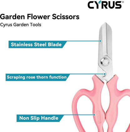 Pink Stainless Steel Floral Shears with Integrated Stab Remover