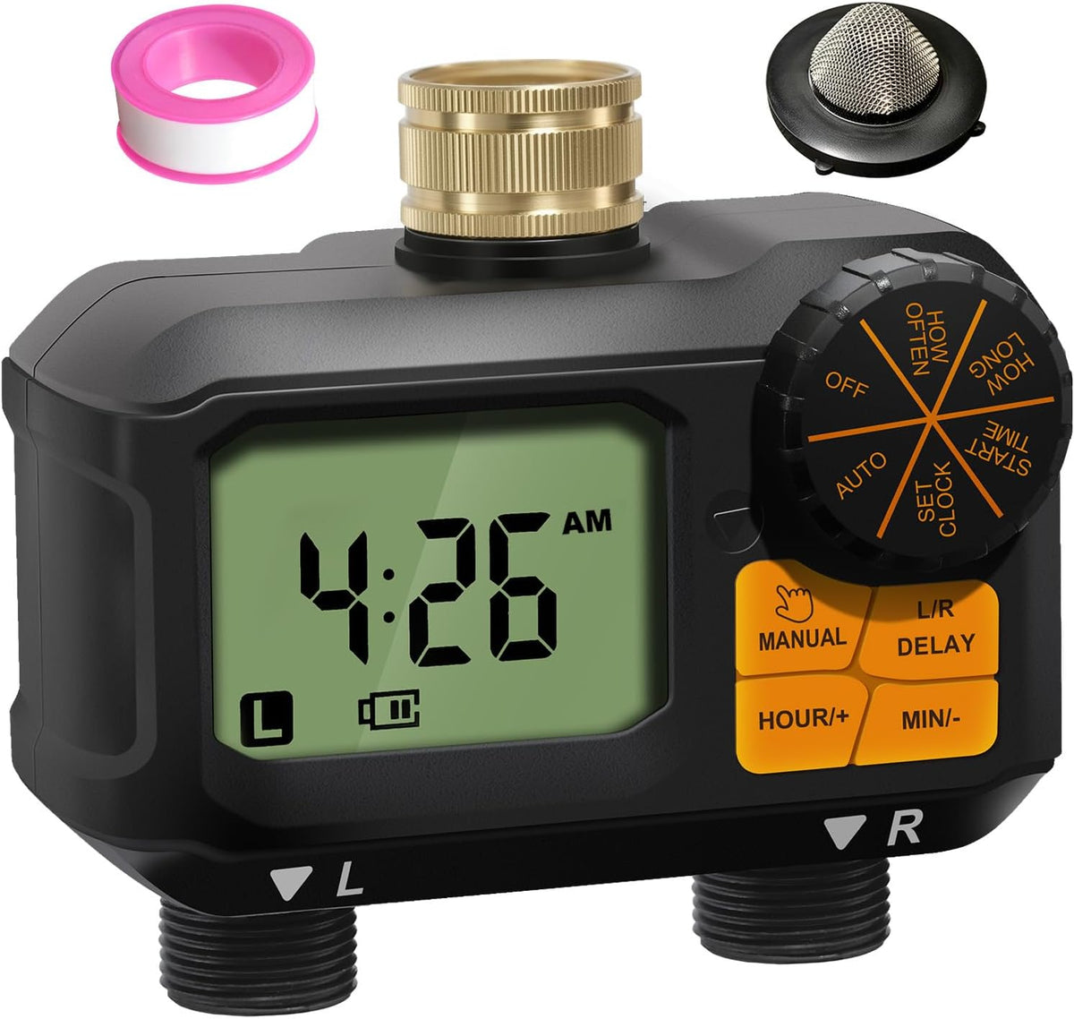 Water Timer for Garden Hose - 2 Zone Timed Sprinkler with Rain Delay/Manual Watering/Automatic Irrigation Programmable Faucet Timer for Yard Lawn (1, Grey) (1, Matte-Black)