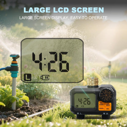 Water Timer for Garden Hose - 2 Zone Timed Sprinkler with Rain Delay/Manual Watering/Automatic Irrigation Programmable Faucet Timer for Yard Lawn (1, Grey) (1, Matte-Black)