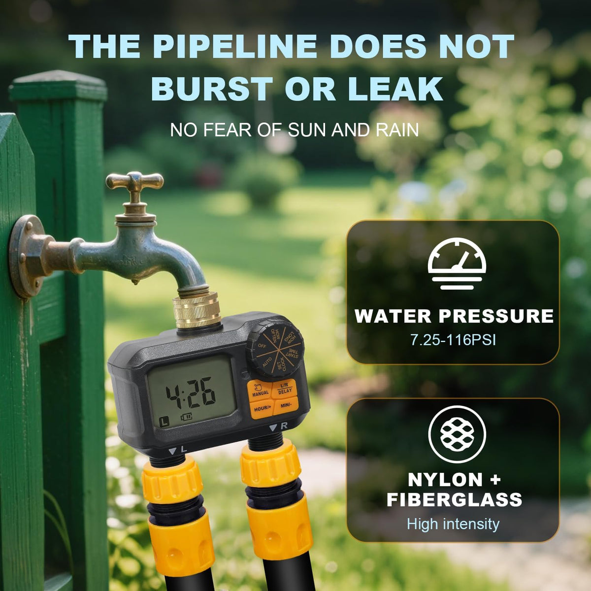 Water Timer for Garden Hose - 2 Zone Timed Sprinkler with Rain Delay/Manual Watering/Automatic Irrigation Programmable Faucet Timer for Yard Lawn (1, Grey) (1, Matte-Black)