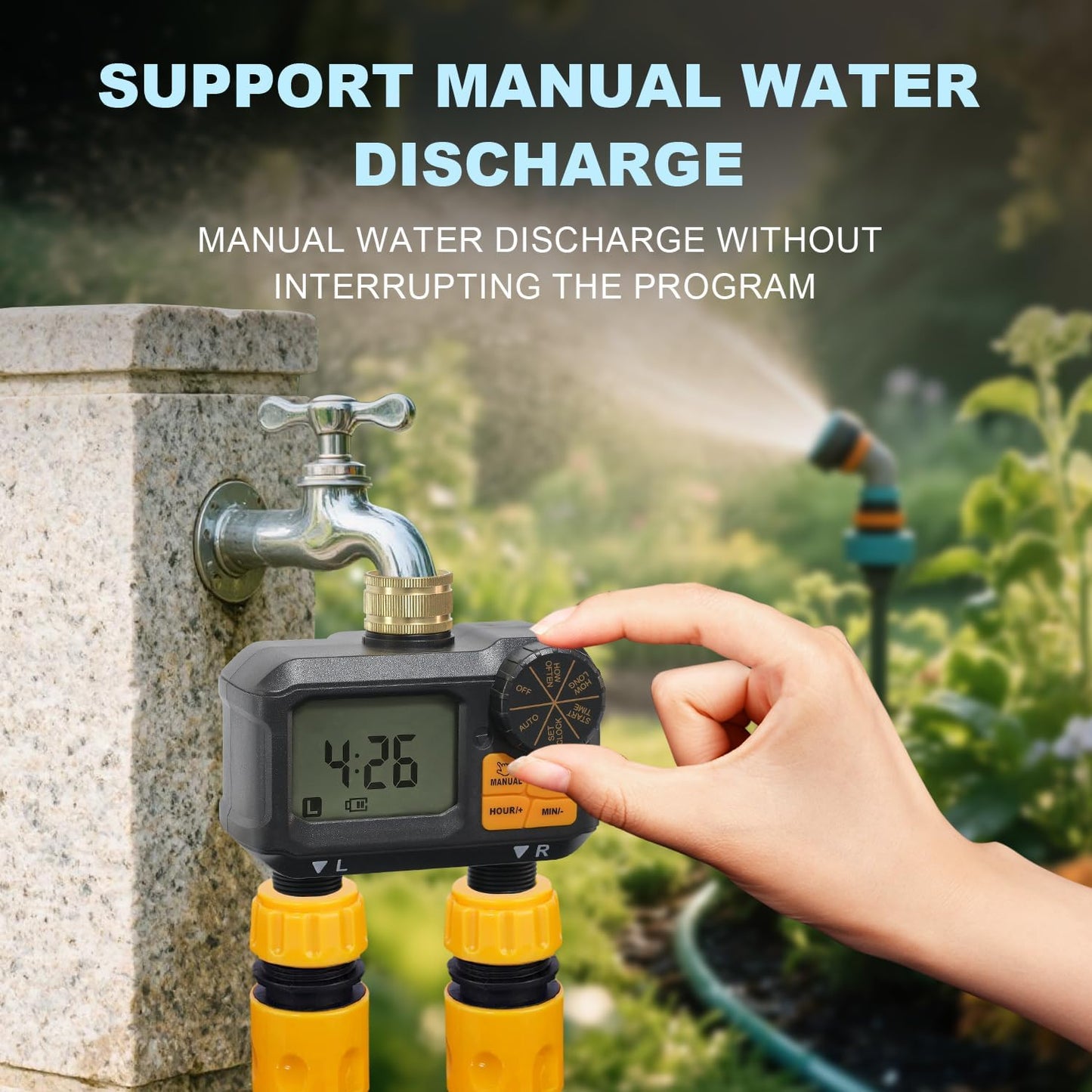 Water Timer for Garden Hose - 2 Zone Timed Sprinkler with Rain Delay/Manual Watering/Automatic Irrigation Programmable Faucet Timer for Yard Lawn (1, Grey) (1, Matte-Black)