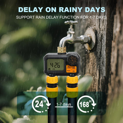 Water Timer for Garden Hose - 2 Zone Timed Sprinkler with Rain Delay/Manual Watering/Automatic Irrigation Programmable Faucet Timer for Yard Lawn (1, Grey) (1, Matte-Black)