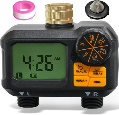 Water Timer for Garden Hose - 2 Zone Timed Sprinkler with Rain Delay/Manual Watering/Automatic Irrigation Programmable Faucet Timer for Yard Lawn (1, Grey) (1, Matte-Black)