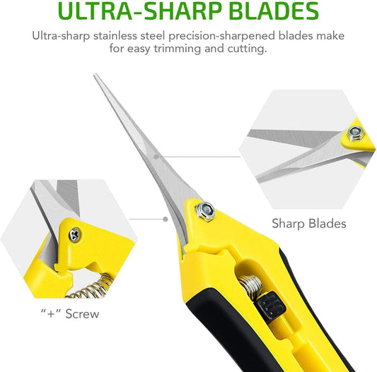 6.5 Inch Gardening Scissors Hand Pruner Pruning Shear with Straight Stainless Steel Blades, Yellow, 1-Pack