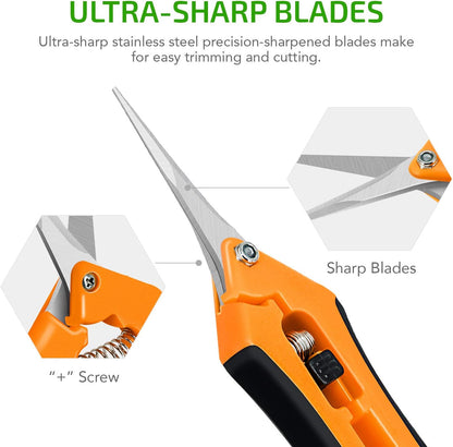 6.5 Inch Gardening Scissors Hand Pruner Pruning Shear with Straight Stainless Steel Blades, Yellow, 1-Pack