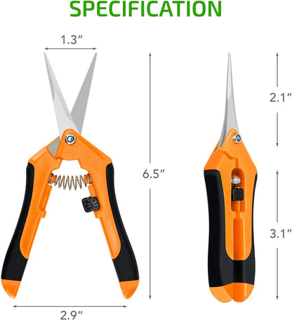 6.5 Inch Gardening Scissors Hand Pruner Pruning Shear with Straight Stainless Steel Blades, Yellow, 1-Pack