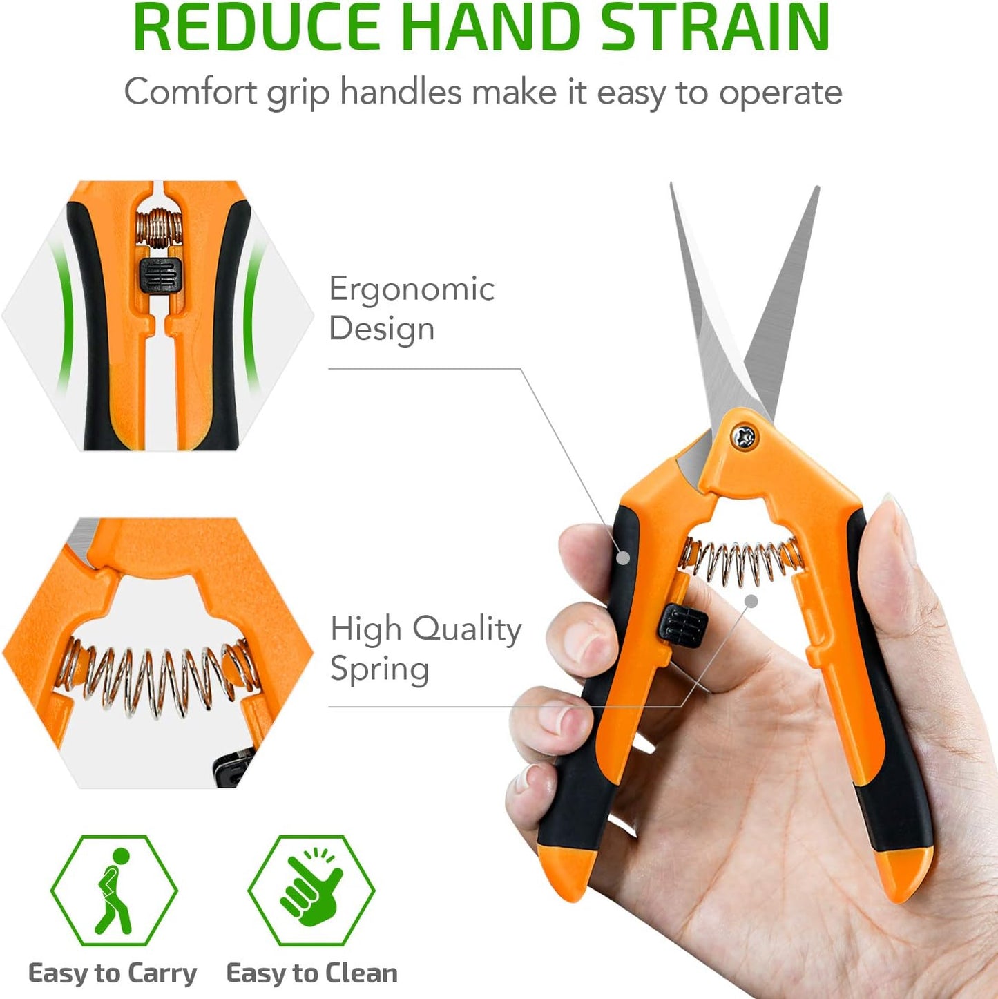 6.5 Inch Gardening Scissors Hand Pruner Pruning Shear with Straight Stainless Steel Blades, Yellow, 1-Pack