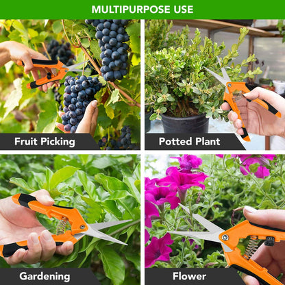 6.5 Inch Gardening Scissors Hand Pruner Pruning Shear with Straight Stainless Steel Blades, Yellow, 1-Pack