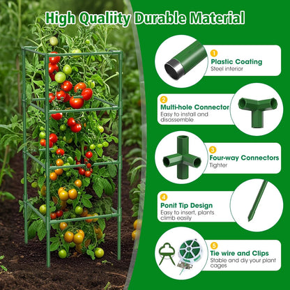 3 Pack Tomato Cages, 42 Inch Heavy Duty Metal Square Tomato Cage for Raised Garden Bed, Rust-Proof Sturdy Tall Tomato Trellis Supports for Climbing Plants Outdoor with Clips Wire